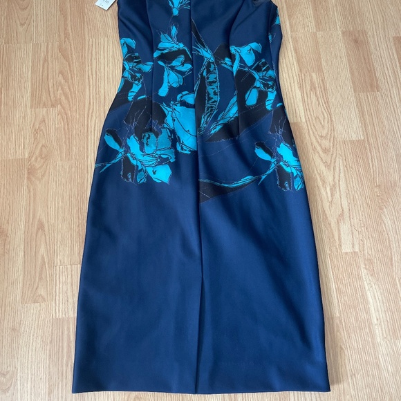 NWT Rickie Freeman Teri Jon One Shoulder Mid Navy and Teal Blue Fit Dress - Picture 6 of 7